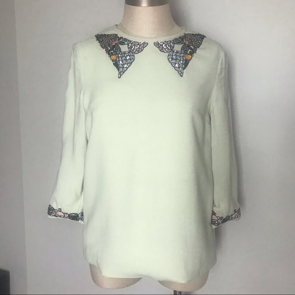 New Mary Katrantzou mint beaded long sleeve top 4